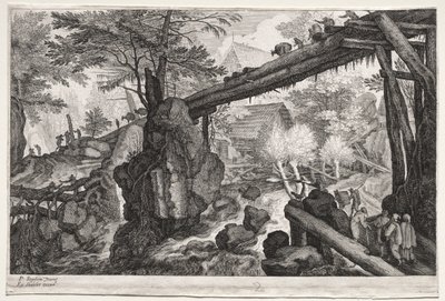 Eight Bohemian Landscapes:  Landscape with Log Bridge over Cataract de Aegidius Sadeler