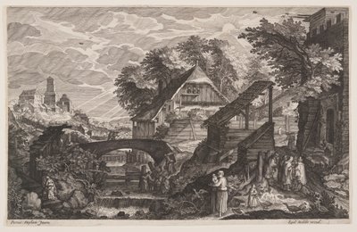 Granjas a la derecha de un río, de Ocho escenas de Bohemia de Aegidius Sadeler II