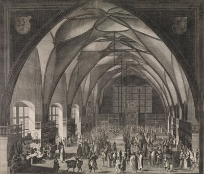 Vista interior del Salón Vladislav en el Castillo de Praga durante la feria anual, 1607 de Aegidius Sadeler II