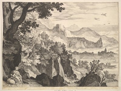 Paisaje Montañoso con el Descanso en la Huida a Egipto de Aegidius Sadeler II