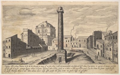Placa 31: vista de la columna de Trajano, mostrada con su pedestal desenterrado, 1606 de Aegidius Sadeler II