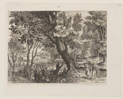 Paisaje fluvial con La tentación de Cristo de Aegidius Sadeler II