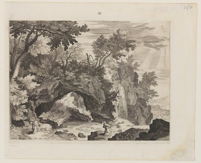 Paisaje rocoso con La estigmatización de San Francisco de Aegidius Sadeler II