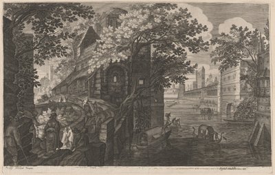 Góndolas en un Río junto a un Palacio de Aegidius Sadeler II after Pieter Stevens