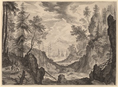 Escena del bosque con una cascada de Aegidius Sadeler II after Roelandt Savery