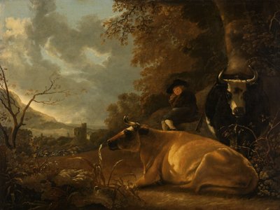 Paisaje con vacas y un joven pastor de Aelbert Cuyp (manner of)