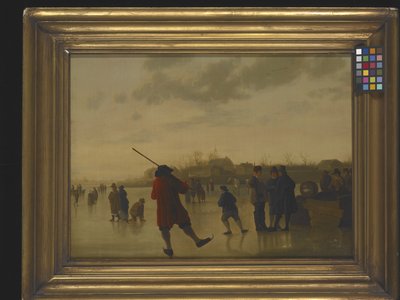 Paisaje fluvial helado con patinadores (óleo sobre lienzo) de Aelbert Cuyp