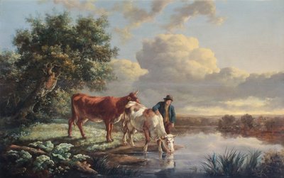 Ganado bebiendo en el borde del río de Aelbert Cuyp
