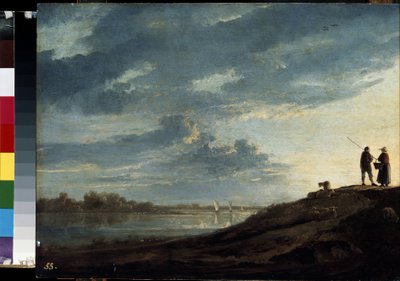 ""Sunset over a river"" (Puesta de sol sobre un río) Pintura de Albert (Aelbert o Aelbrecht) Cuyp (1620-1691) 1650 aproximadamente Dim. 38,5x53 cm Museo del Hermitage, San Petersburgo de Aelbert Cuyp