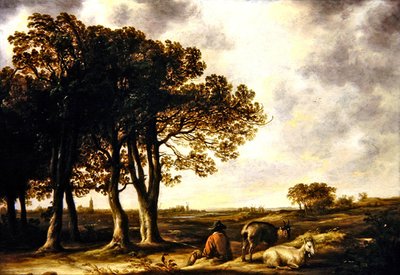 Pastor de cabras en el paisaje, una vista distante de Ámsterdam de Aelbert Cuyp