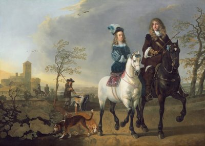 Dama y caballero a caballo, c. 1655, re-trabajado 1660-1665 de Aelbert Cuyp
