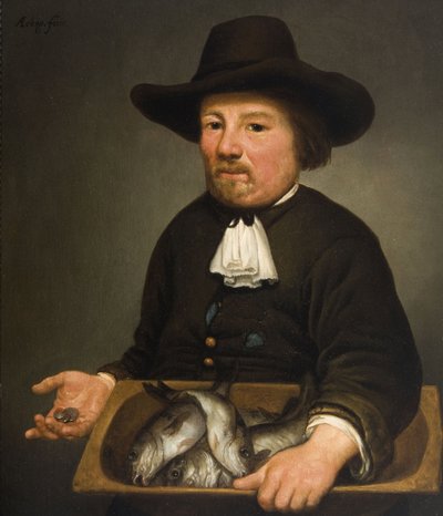 Hombre con el cubo de pescado - Cuyp, Aelbert (1620-1691) - Óleo sobre madera - 40x34 - Museo de Dordrechts de Aelbert Cuyp
