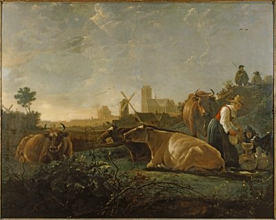 Lechera y ganado cerca de Dordrecht ... (pintura sobre lienzo) de Aelbert Cuyp