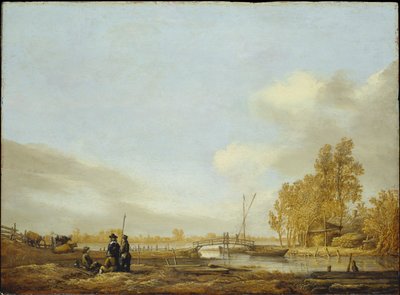 Paisaje fluvial con pasarela de Aelbert Cuyp