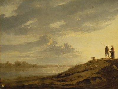Atardecer sobre un río, 1650s de Aelbert Cuyp