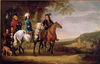 Los nobles holandeses pasean a caballo. Pintura de Albert Cuyp (1620-1691) de Aelbert Cuyp