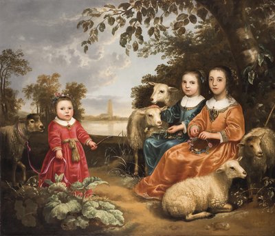 Tres niñas con ovejas en un paisaje de Aelbert Cuyp