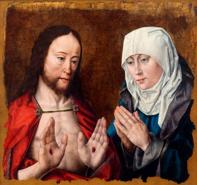 Cristo mostrando a su madre las heridas de los clavos en sus manos, c. 1490 de Aelbrecht Bouts
