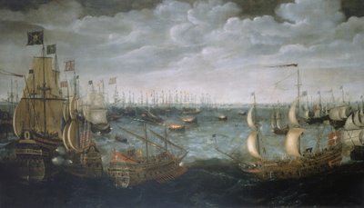Lanzamiento de barcos de fuego contra la Armada española, 7 de agosto de 1588, c.1590 (óleo sobre lienzo) de Aert Anthonisz