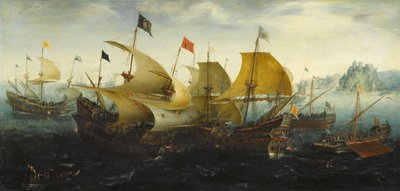 La batalla de Cádiz (barcos holandeses e ingleses atacan a la Armada Española) de Aert Anthonisz