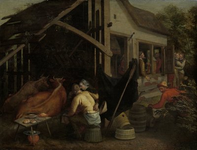 Parejas haciendo el amor en una posada de Aert Pietersz. (attributed to)