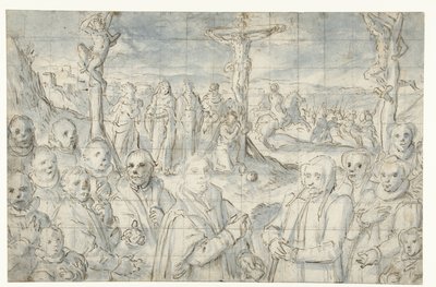 Crucifixión con un fundador y su familia de Aert Pietersz.