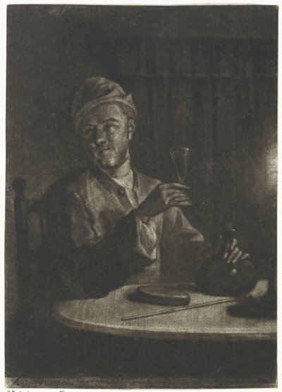 Hombre con cristal levantado de Aert Schouman