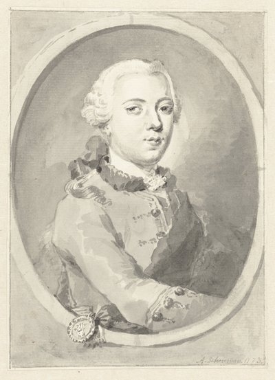 Retrato de Guillermo V, Príncipe de Orange-Nassau, a la derecha, en óvalo de Aert Schouman