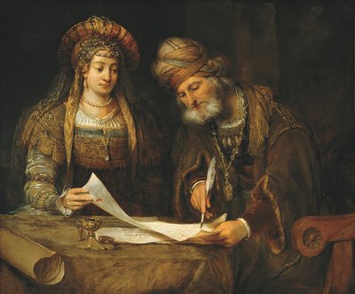 Ester y Mardoqueo Escribiendo la Primera Carta de Purim, c.1675 de Aernt de Gelder