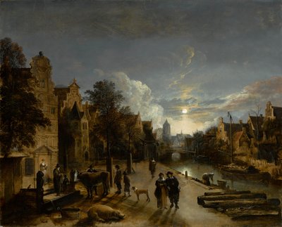 Escena de canal a la luz de la luna, circa 1660s de Aert van der Neer