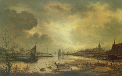 Ciudad Holandesa en un Río a la Luz de la Luna de Aert van der Neer