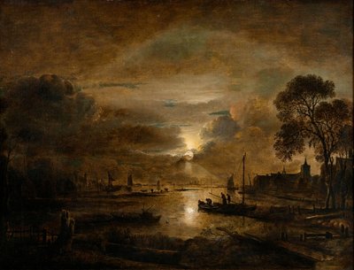 Luz de luna en un río holandés, c.1650 (óleo sobre lienzo) de Aert van der Neer
