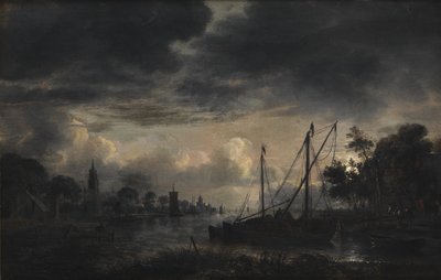 Paisaje fluvial a la luz de la luna de Aert van der Neer
