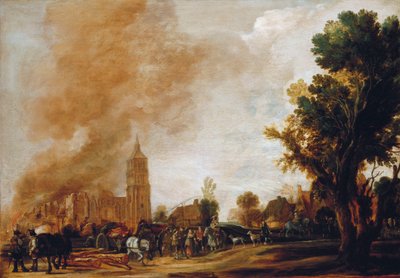 Soldados dejando un pueblo en llamas, 1637 de Aert van der Neer