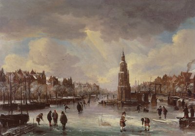 Pueblo en un río congelado de Aert van der Neer