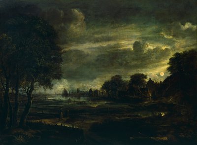 Pueblo a la luz de la luna, de Aert van der Neer (1603-1677) de Aert van der Neer