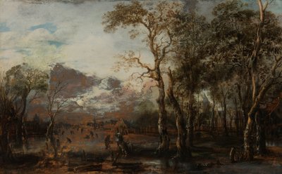 Paisaje arbolado con cazador/paisaje de invierno de Aert van der Neer