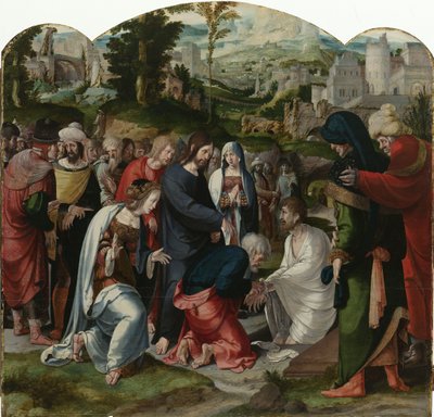 La resurrección de Lázaro, panel central del tríptico, c.1530 de Aertgen Claesz van Leyden