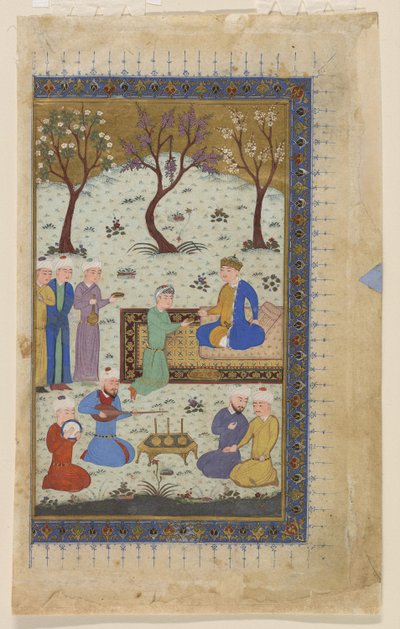 Un príncipe entronizado rodeado de asistentes, 1425-30 de Afghan School