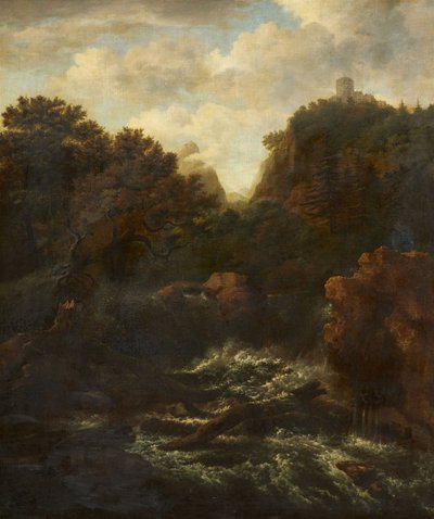 Paisaje de montaña con cascada de after Jacob van Ruisdael
