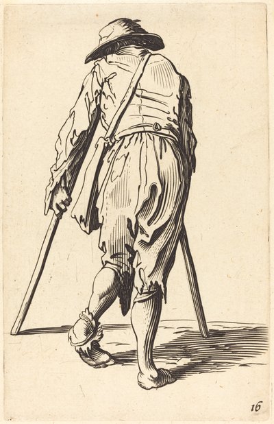 Mendigo con muletas y sombrero, vista trasera de After Jacques Callot