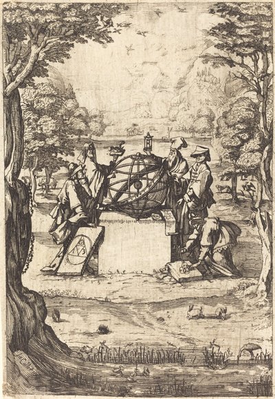 Portada de la Sagrada Cosmología (Título con astrólogos) de After Jacques Callot