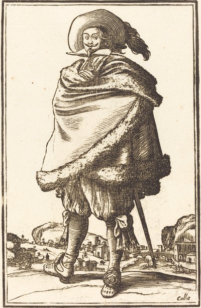 Hombre Noble Envuelto en un Manto con Adornos de Piel de After Jacques Callot