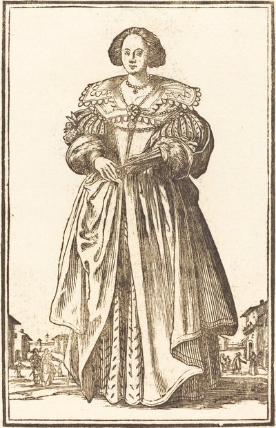 Mujer noble con abanico de After Jacques Callot