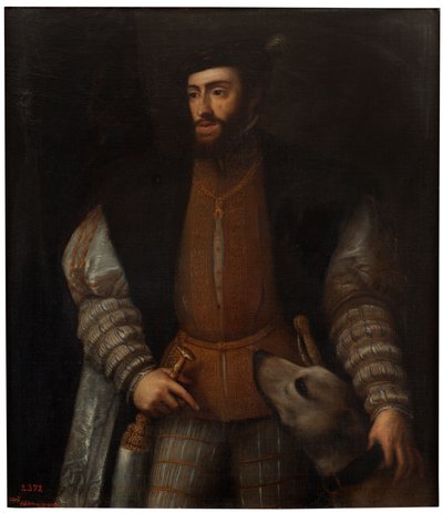Spanish:  El emperador Carlos V con un perro The Emperor Charles V with a Dog de after Titian