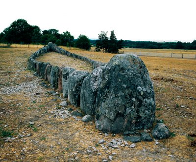 Alineación de piedras en forma de barco, tumba prehistórica de Gannarve. Edad de Bronce. Dim 5x29 m Visby, Suecia de Age Bronze