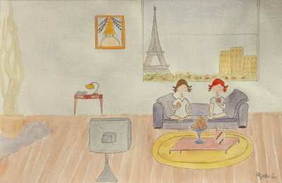 El viaje, sala de estar, 2015 , acuarela sobre papel de Agnes Girardon