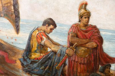 La huida de Antonio y Cleopatra de la batalla de Actium, c.1897 (óleo sobre lienzo) de Agnes Pringle