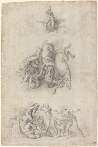 La caída de Faetón de Agnolo Bronzino or Giulio Clovio after Michelangelo