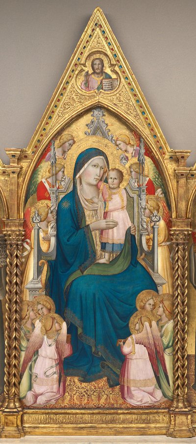 Madonna y Niño en el Trono con Doce Ángeles, y con Cristo Bendiciendo (panel central) de Agnolo Gaddi